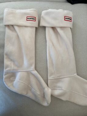 Hunter Cream Fold-Over Fleece Boot Liners with Branded Patch